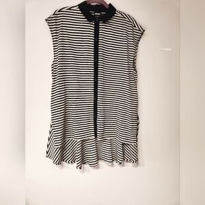 DKNY VERY PRETTY STRIPED SLEEVELESS BUTTON DOWN BLOUSE sz L